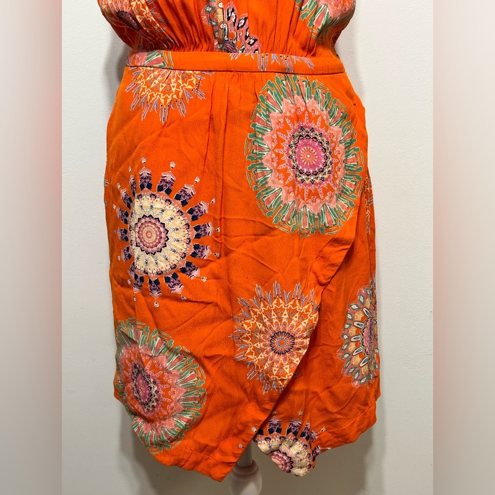 Anthropologie livia halter print medallion motif Orange Floral Mini Dress 10 - Picture 5 of 14